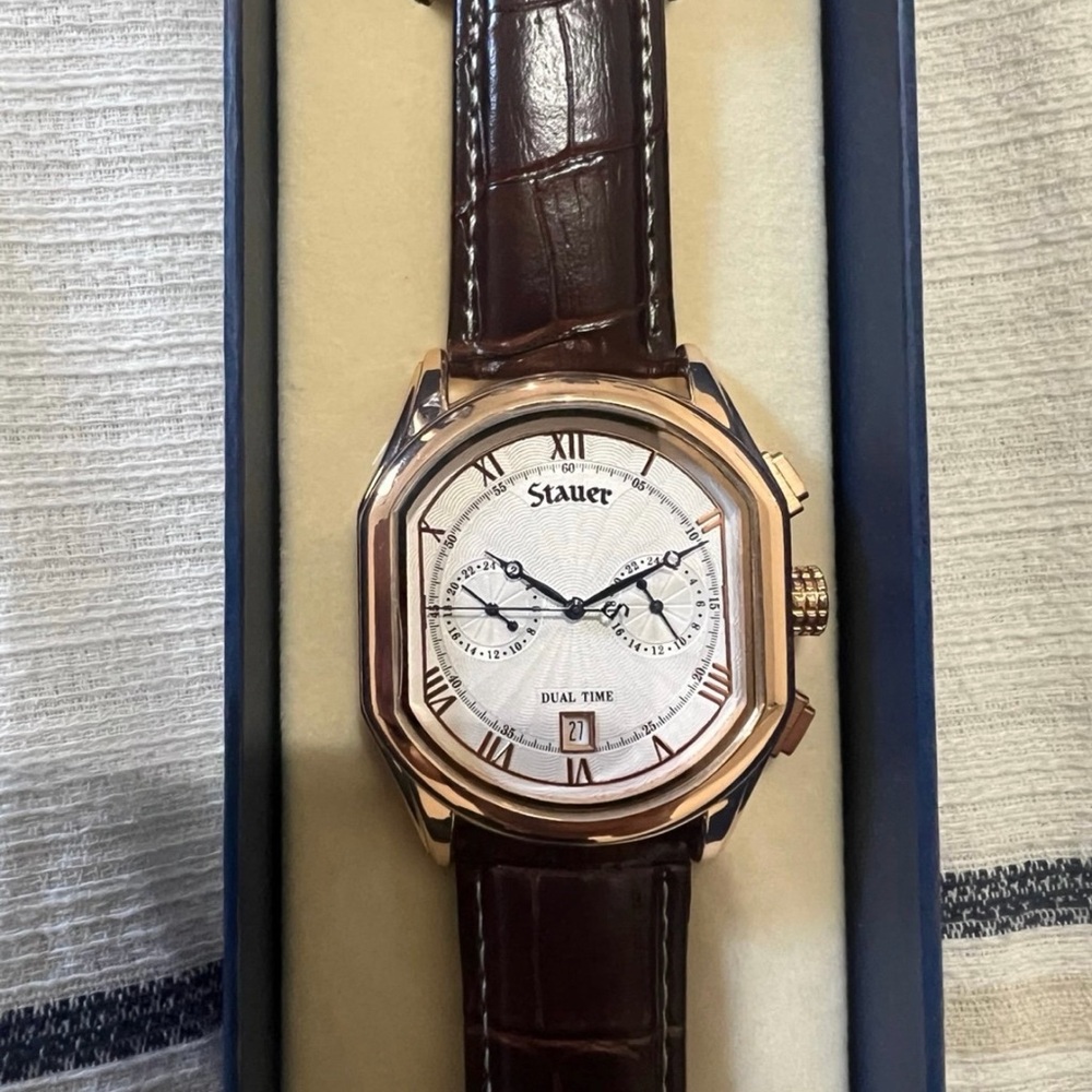 Stauer Dual Time Brown Leather Watch